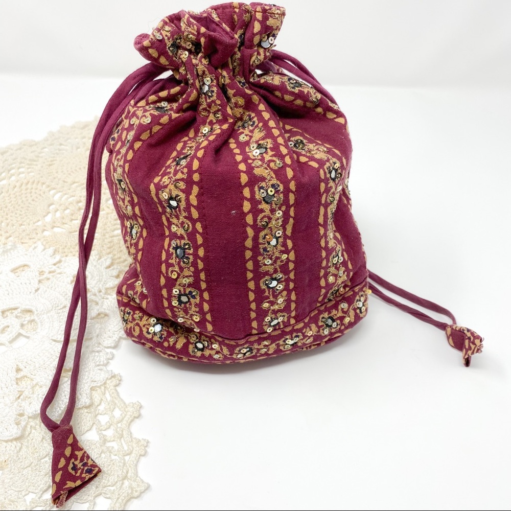 Boho Hippie Aztec Beaded Embellished Bucket Bag